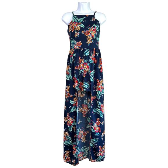 Band of Gypsies Dresses & Skirts - Band of Gypsies‎ Floral Romper Dress Sz S Navy Tropical Maxi Overlay Boho Resort